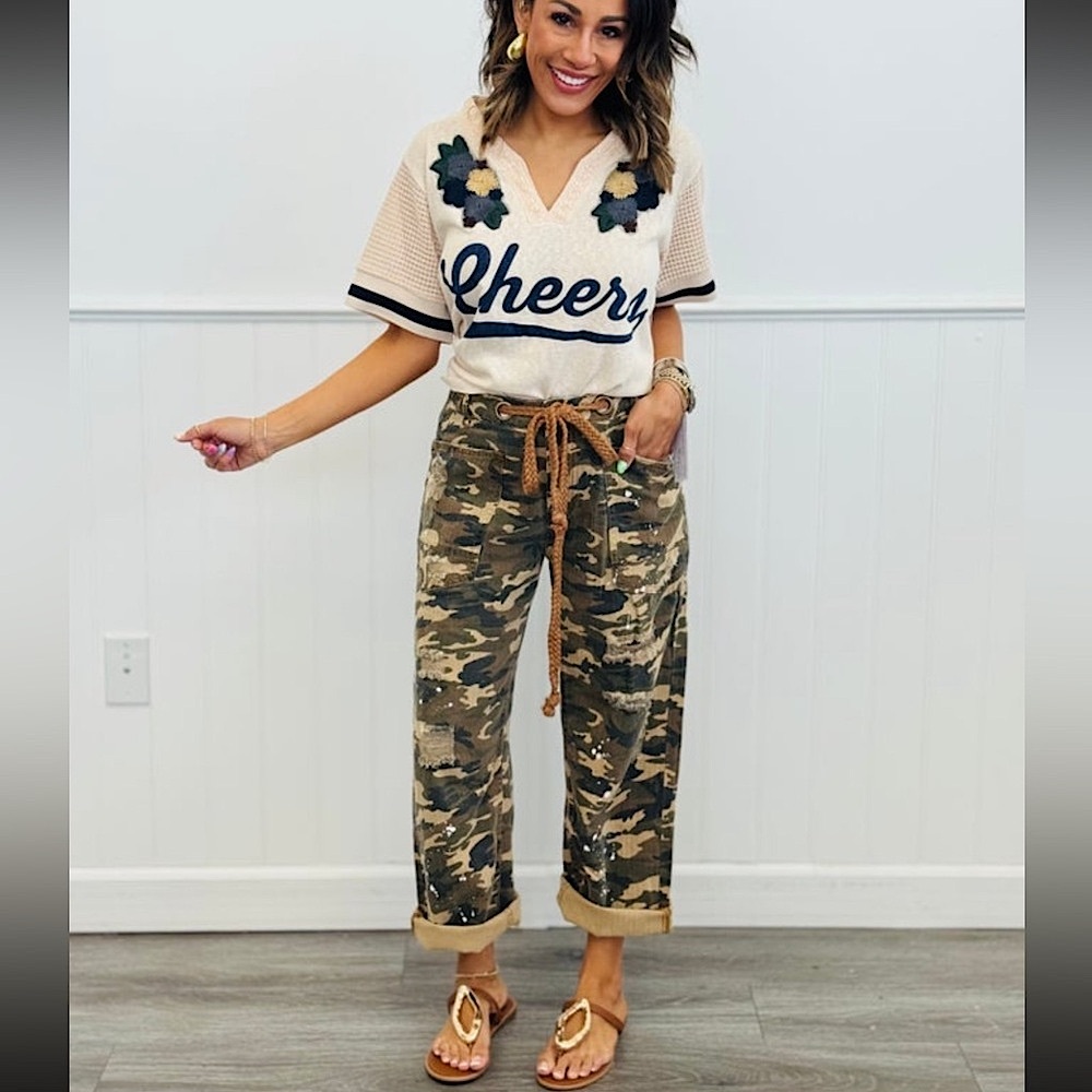 🍒BOGO50%🍒🆕🤎OLI & HALI: CAMEL CAMO Distressed Camo Pants MEDIUM